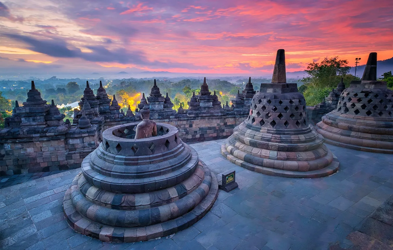 Photo wallpaper Indonesia, Borobudur, stupa, Buddhist temple