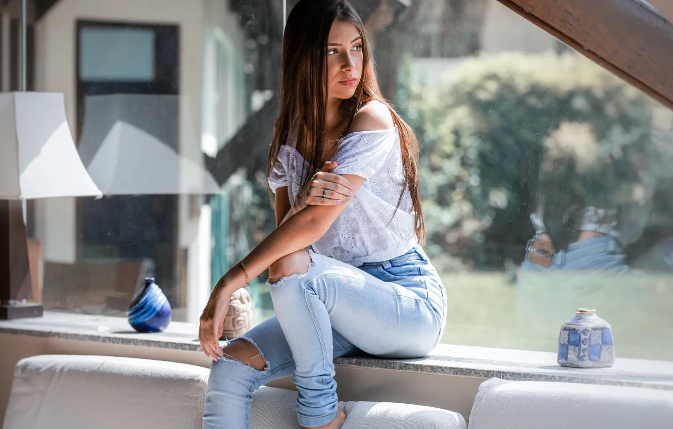 Photo wallpaper girl, eyes, smile, beautiful, figure, model, pretty, beauty