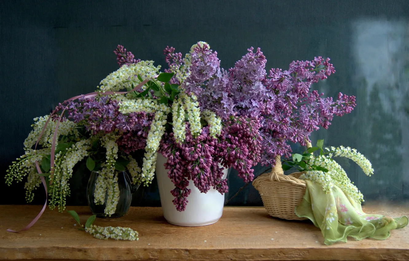 Photo wallpaper flowers, still life, lilac, cherry