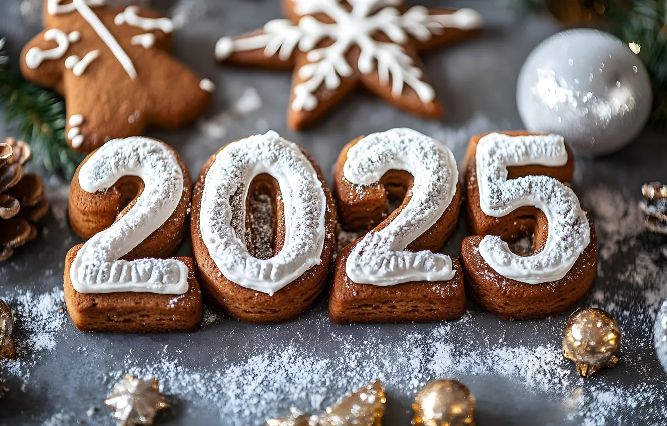 Photo wallpaper new year, cookies, 2025