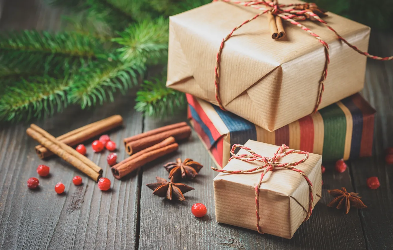 Photo wallpaper decoration, gift, tree, new year, orange, Christmas, cinnamon, Christmas