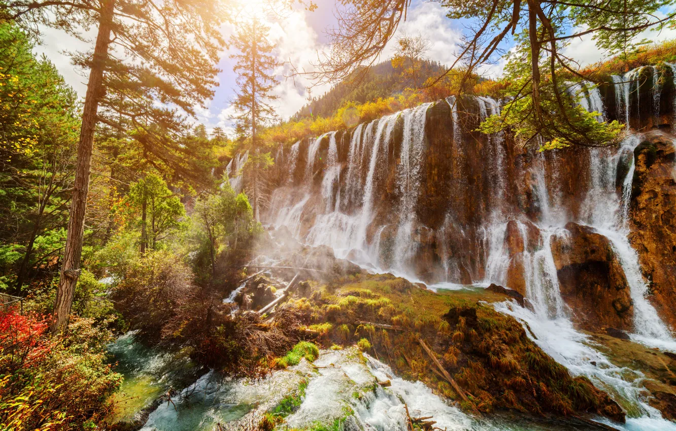 Photo wallpaper Nature, Autumn, China, Waterfalls, Parks, Jiuzhaigou Park