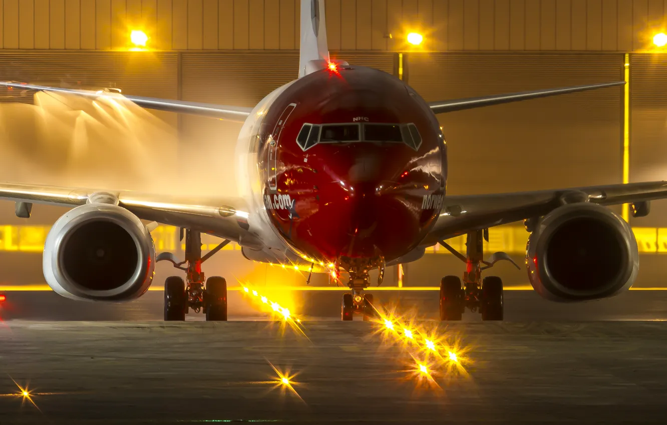 Photo wallpaper night, lights, airport, the plane, Airbus
