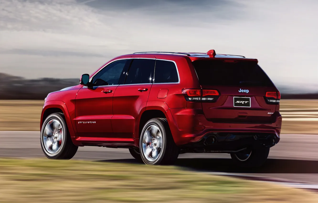 Photo wallpaper auto, red, SUV, in motion, SRT, Jeep, Grand Cherokee
