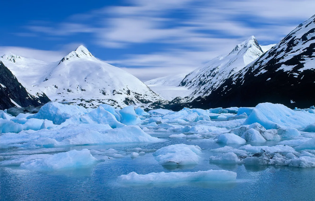 Photo wallpaper water, snow, mountains, tops, glacier, Alaska, Alaska, Portage Glacier