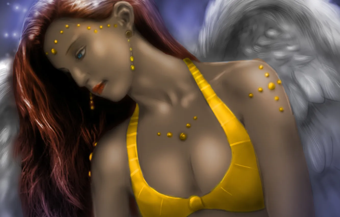 Photo wallpaper swimsuit, girl, yellow, figure, wings, angel