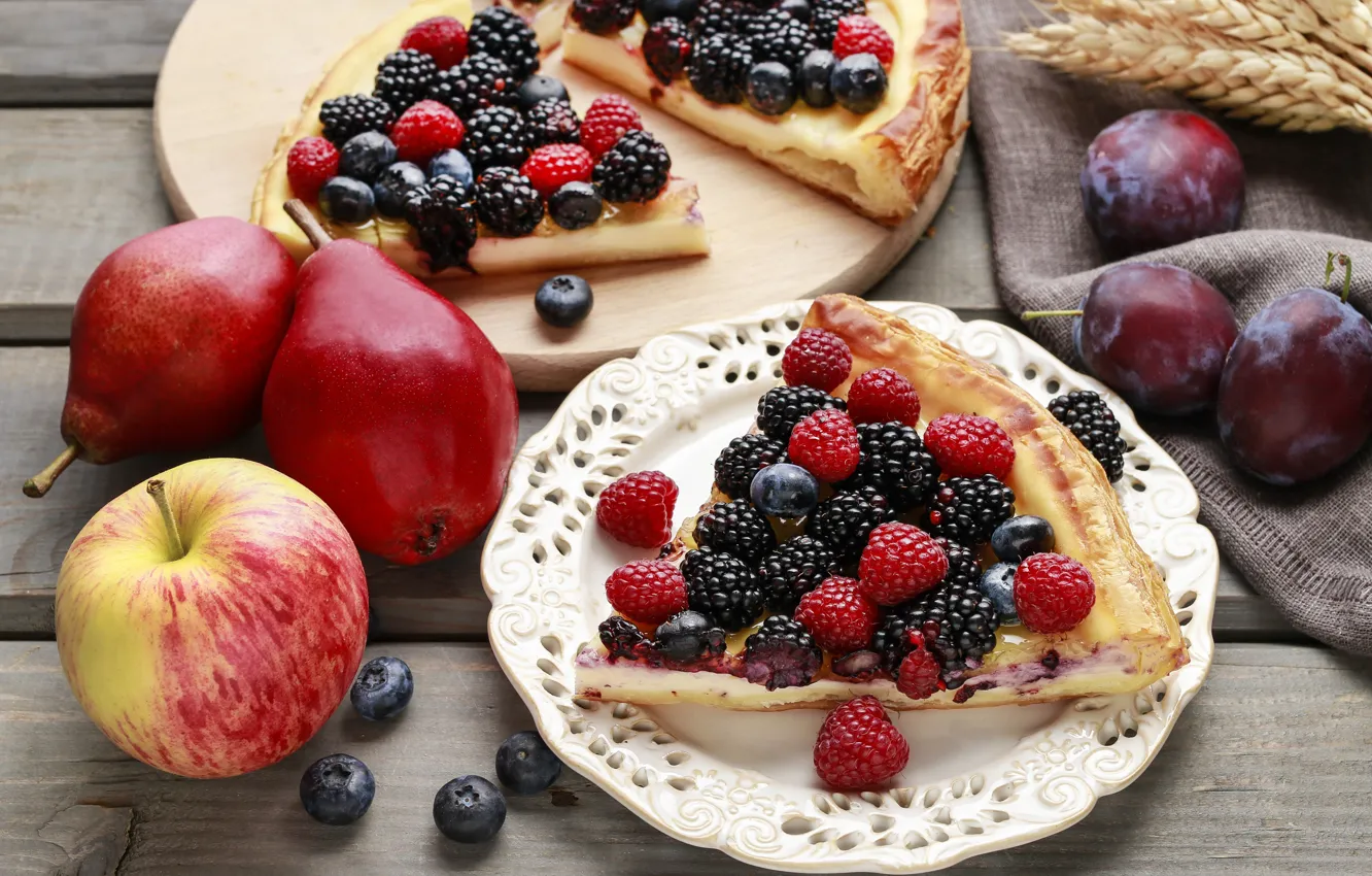 Photo wallpaper berries, apples, food, pie, cinnamon, cakes, vanilla