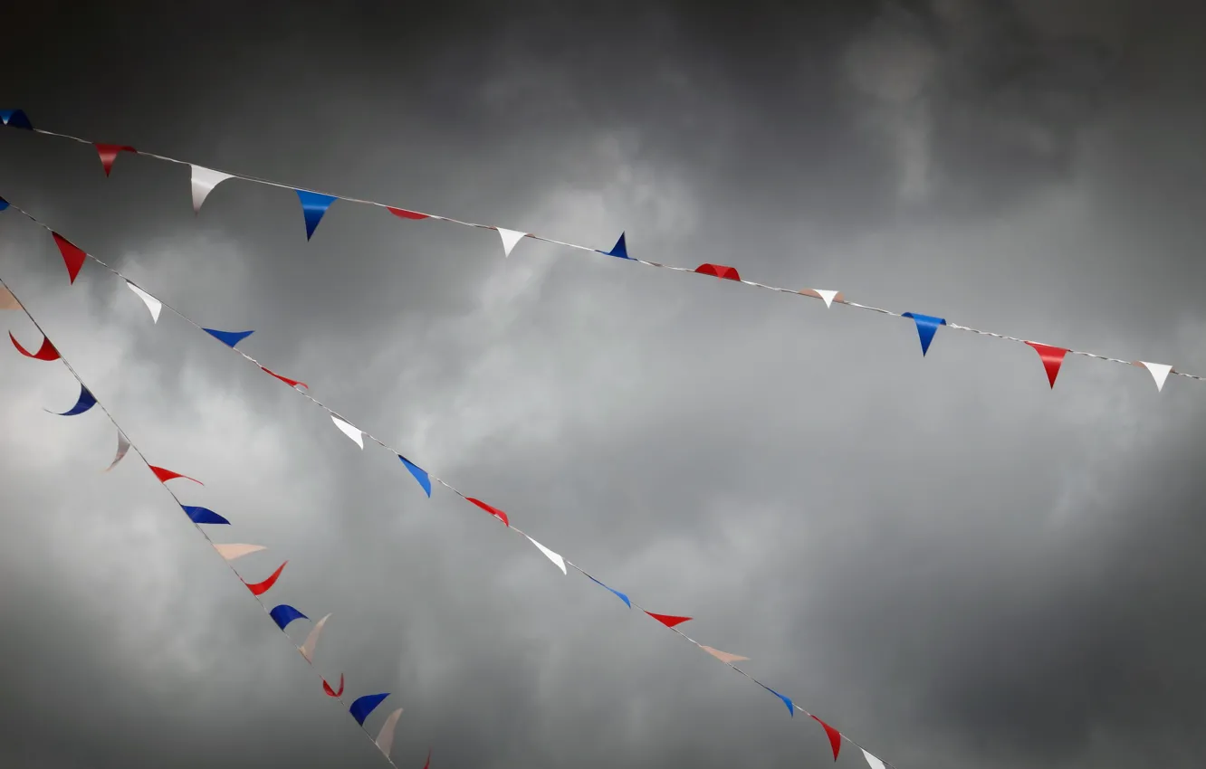 Photo wallpaper the sky, storm, flags
