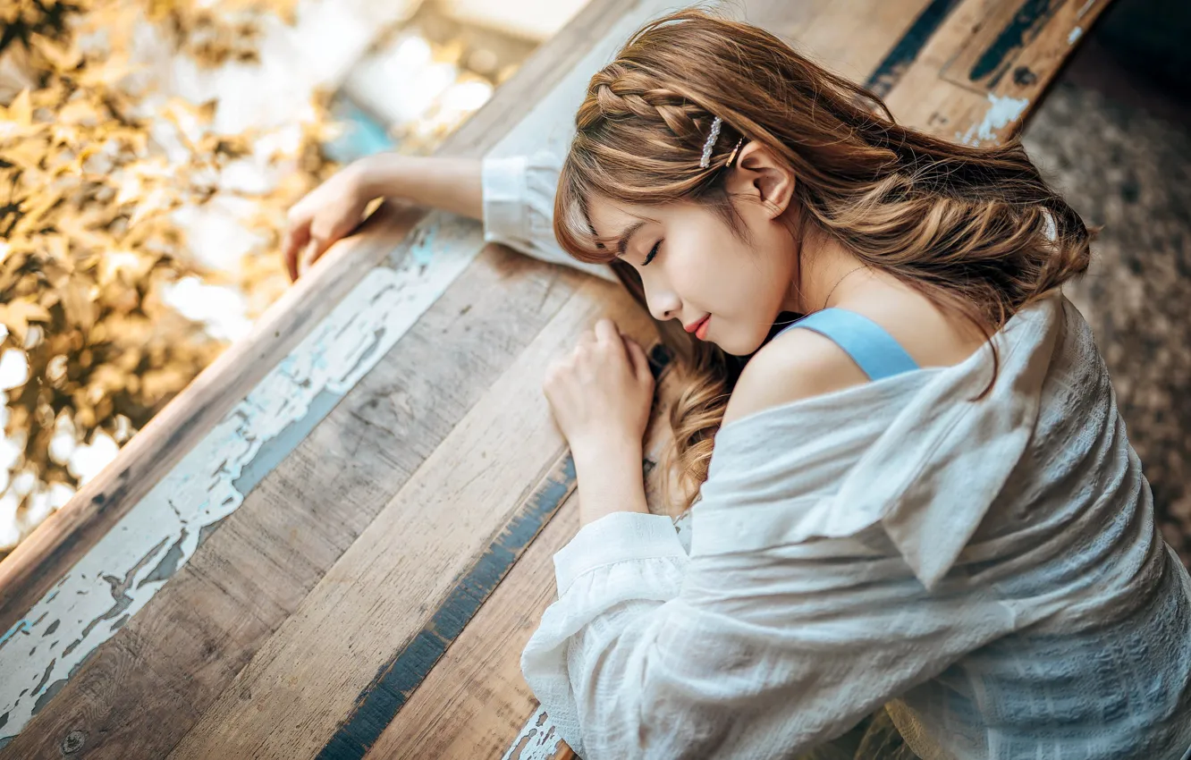 Photo wallpaper pose, model, portrait, makeup, hairstyle, shirt, brown hair, Asian