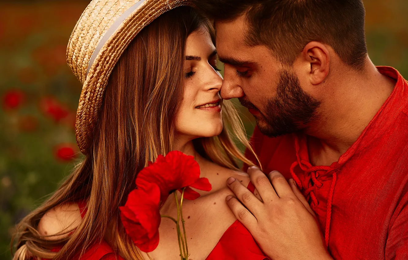 Photo wallpaper girl, flowers, nature, Maki, kiss, hat, makeup, dress