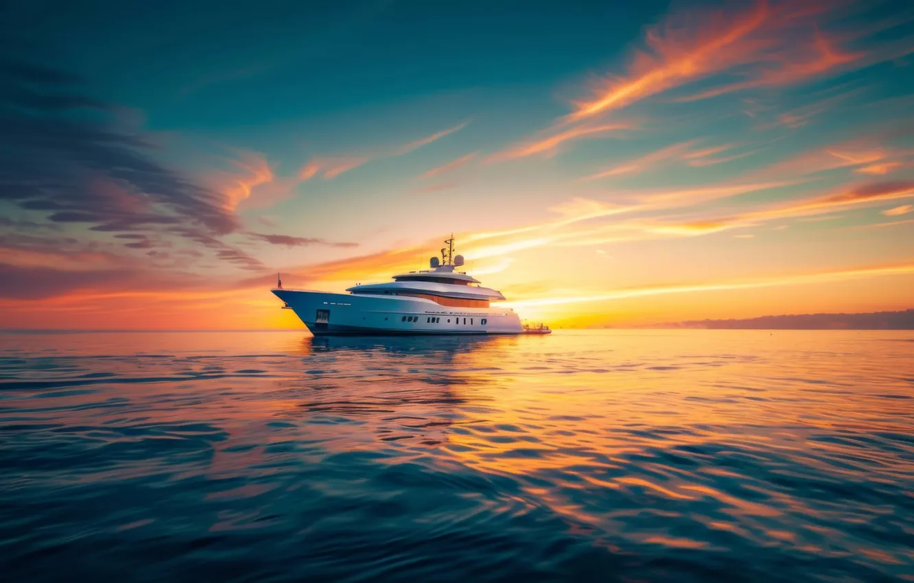 Photo wallpaper sea, sunset, yacht