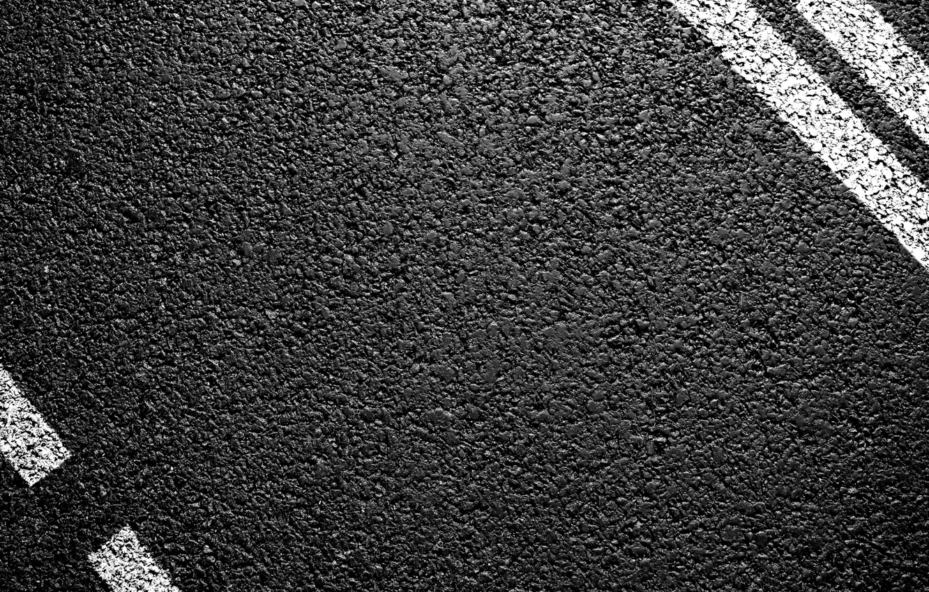 Photo wallpaper road, asphalt, macro, markup, texture, black background, white stripes