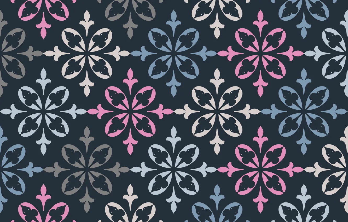 Photo wallpaper flowers, retro, pattern, texture, ornament, blue background