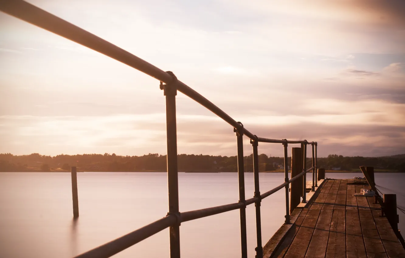 Photo wallpaper sea, the sky, water, bridge, the fence