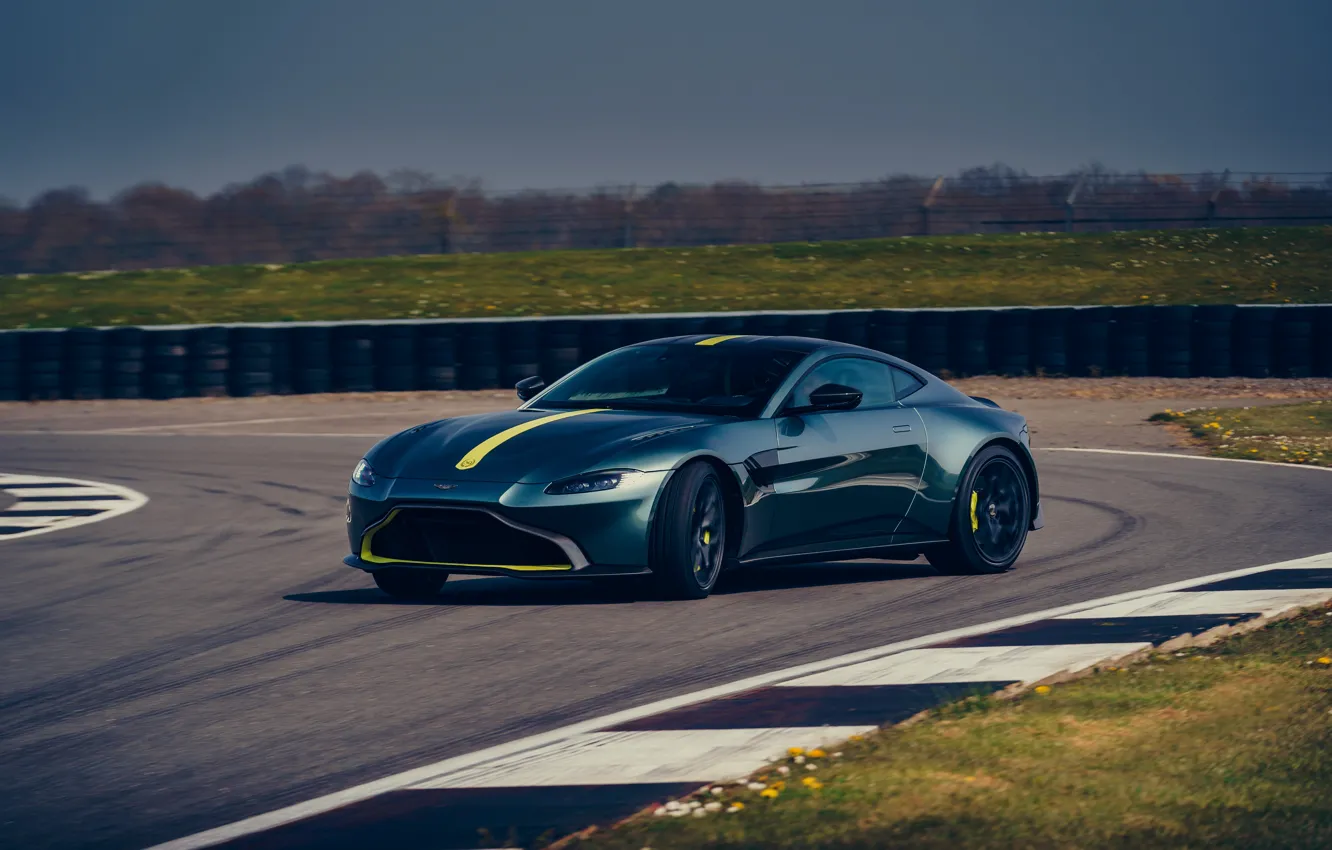 Photo wallpaper Aston Martin, coupe, Vantage, on the track, Manual transmission, AMR, 2019, 510 HP