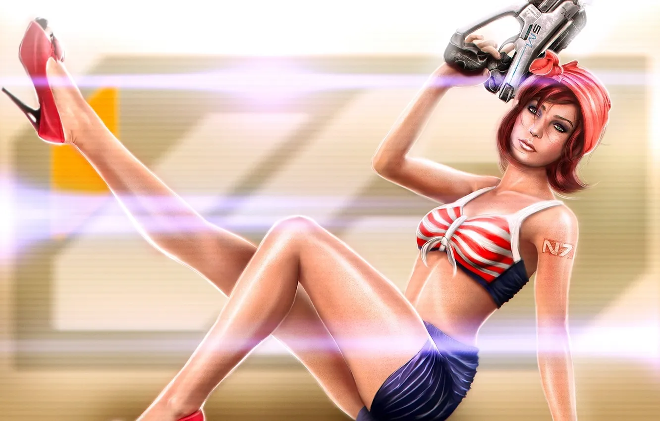 Photo wallpaper gun, sitting, mass effect, shepard, vintage