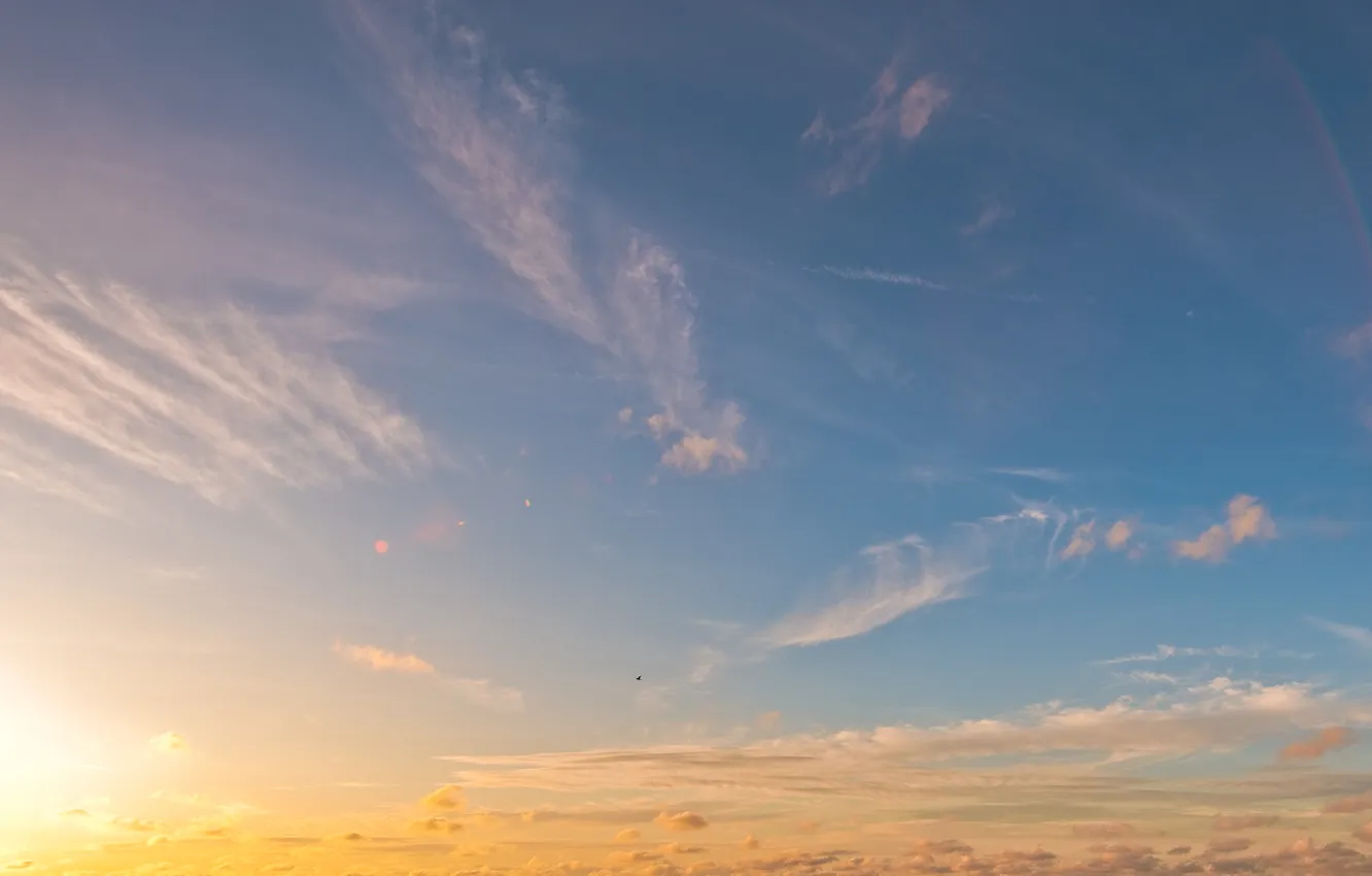 Photo wallpaper the sky, the sun, clouds, glare