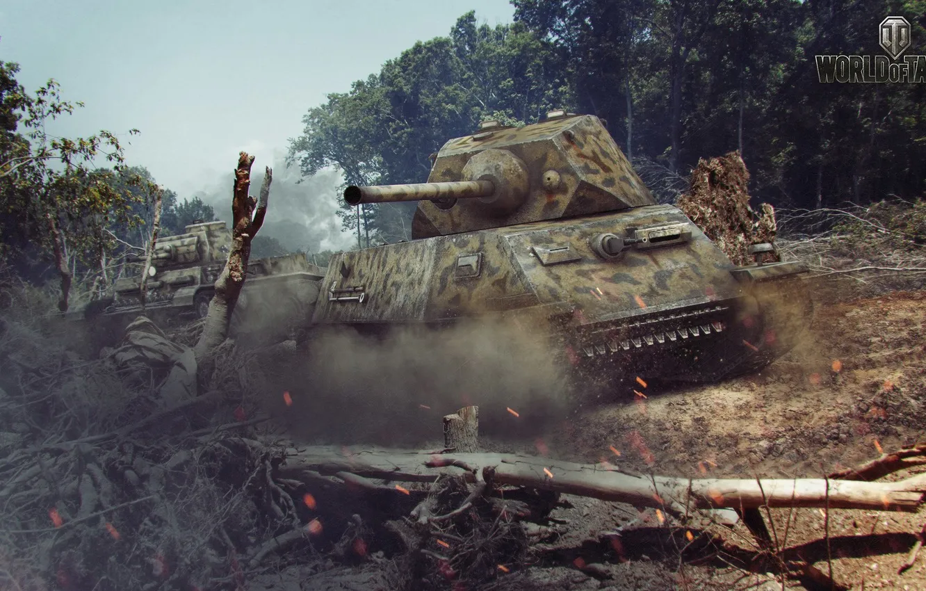 Photo wallpaper trees, dust, tank, WoT, tank, World of Tanks, tanks, World Of Tanks