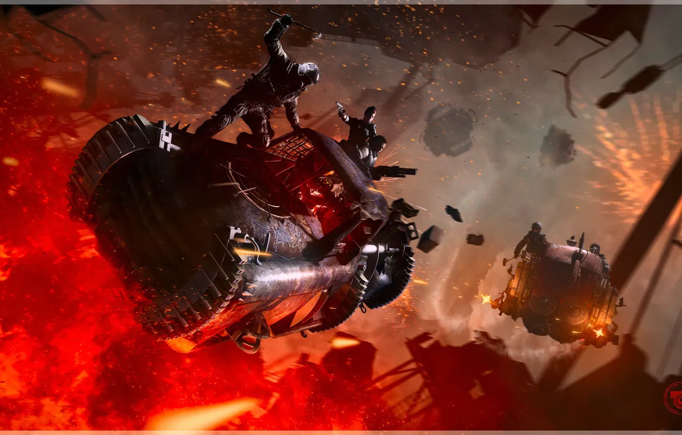 Photo wallpaper the explosion, lights, sparks, destruction, Big Four
