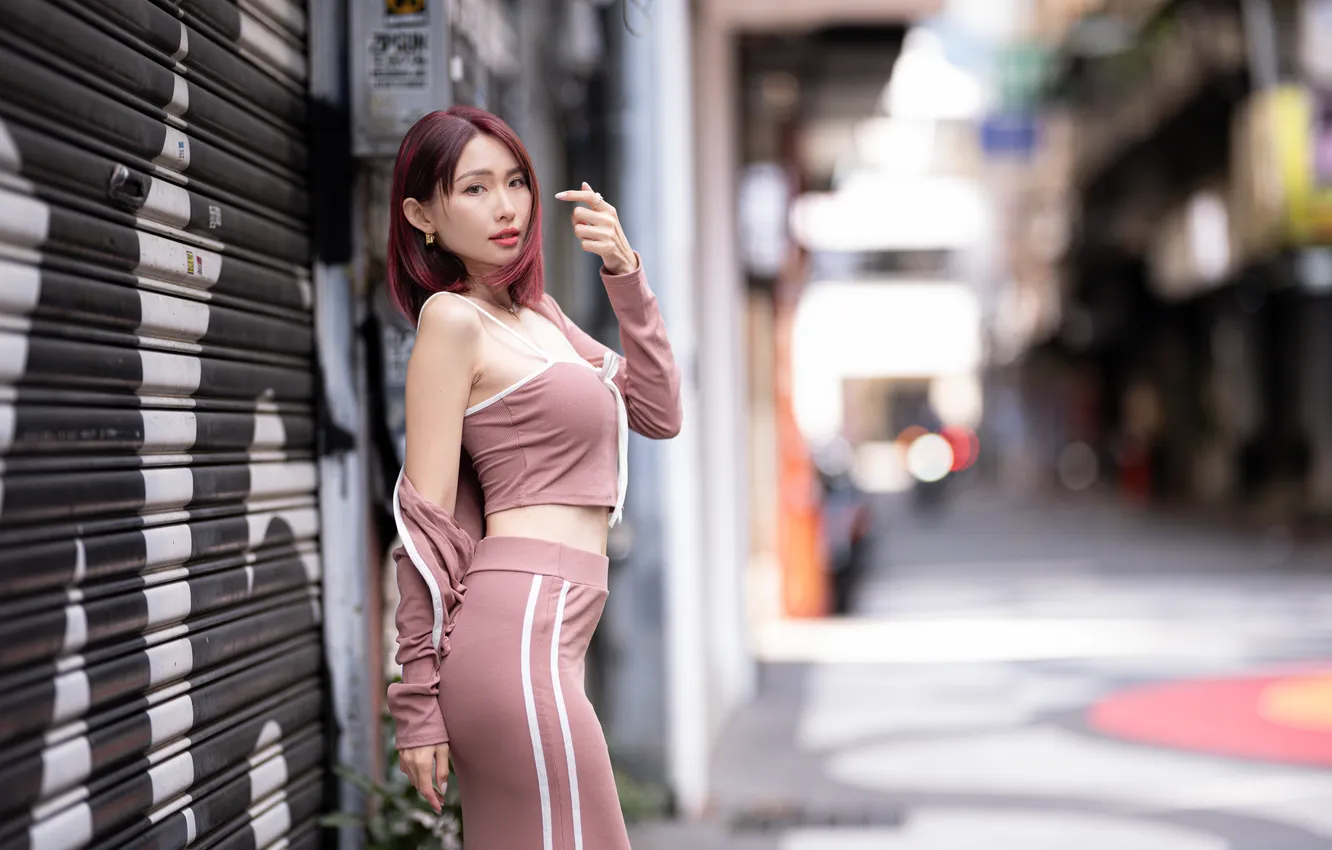 Photo wallpaper girl, street, Asian