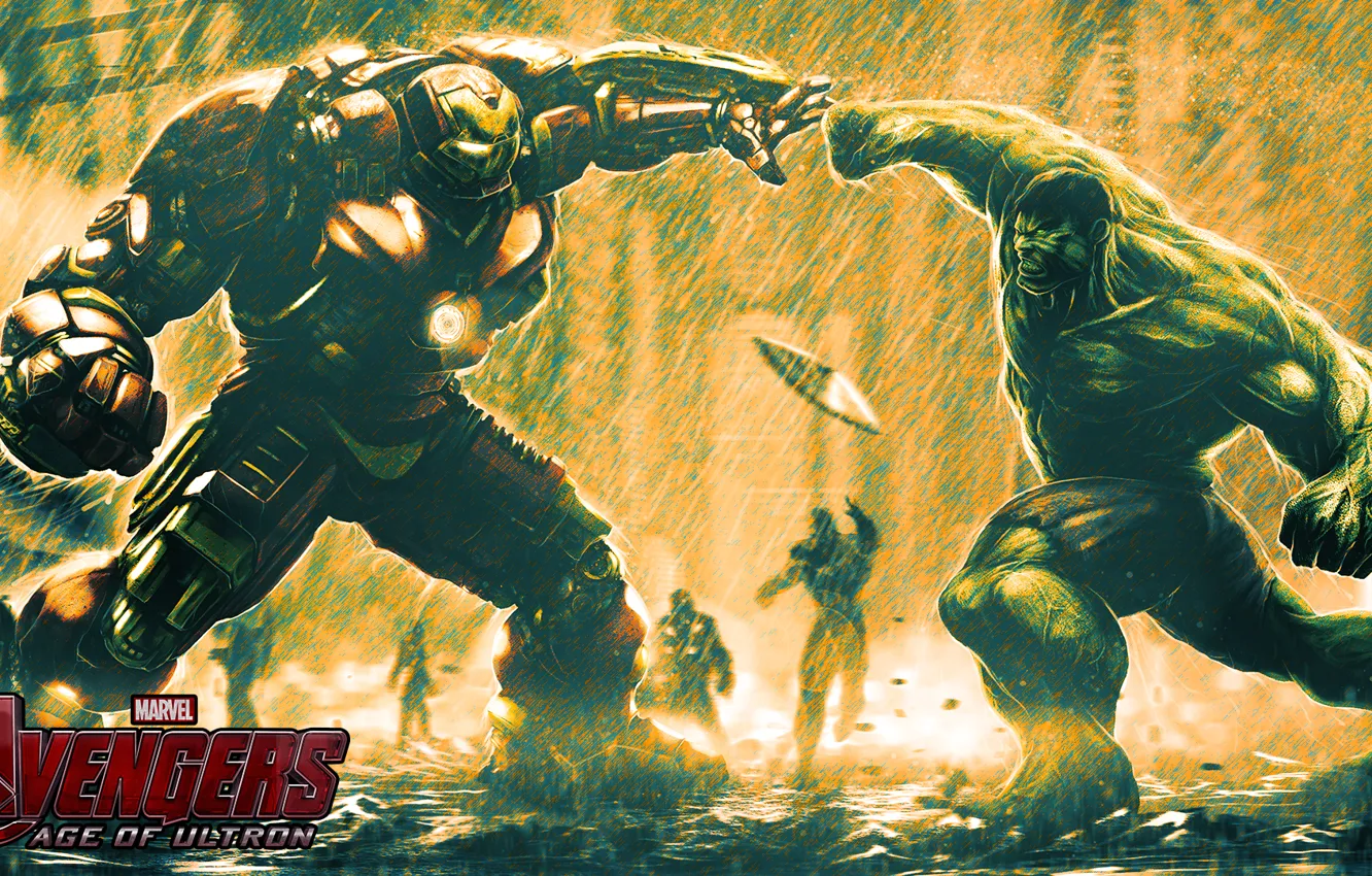 Photo wallpaper marvel, hulk, iron man, avengers, hulkbuster