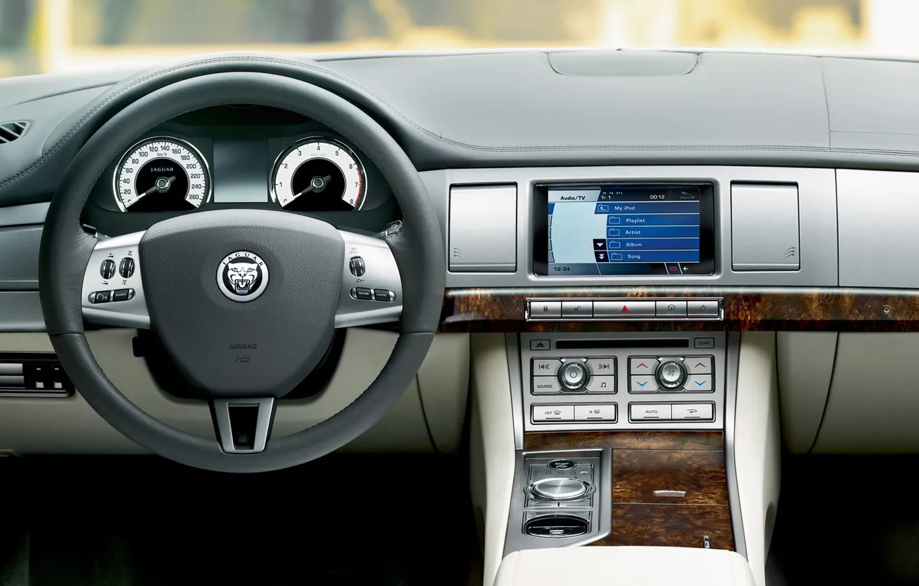 Photo wallpaper Jaguar, the wheel, salon, dashboard