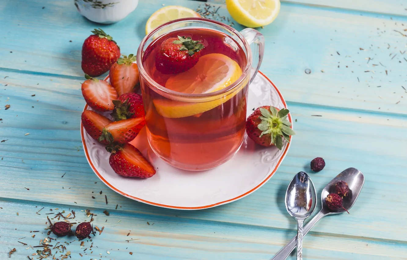 Photo wallpaper berries, tea, strawberry