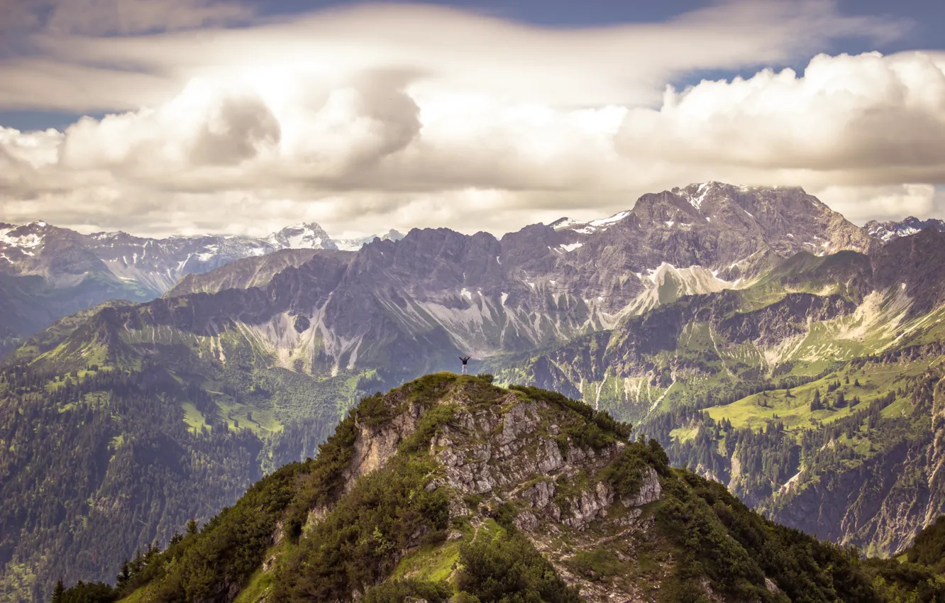 Photo wallpaper landscape, mountains, nature, tops, people, Alps