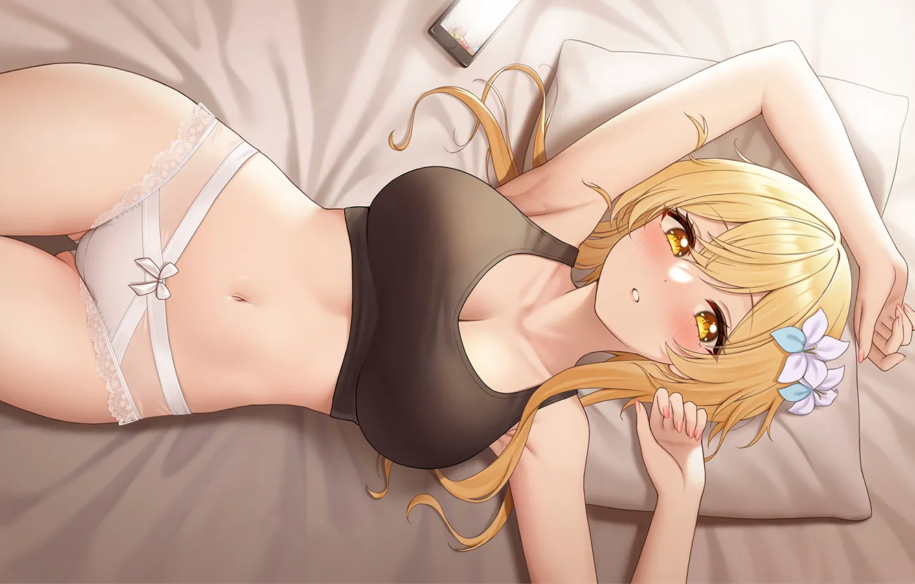 Photo wallpaper girl, sexy, lingerie, cleavage, panties, long hair, boobs, anime