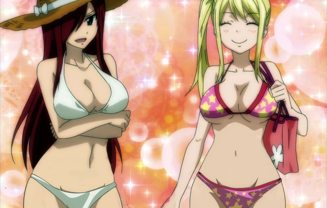 Photo wallpaper sexy, cleavage, long hair, girls, boobs, anime, beautiful, pretty