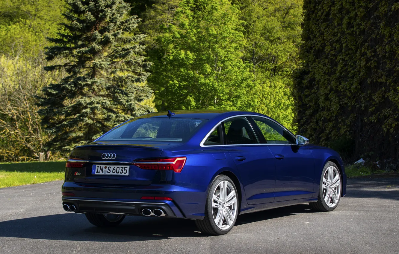 Photo wallpaper Audi, Parking, back, sedan, dark blue, Audi A6, 2019, Audi S6
