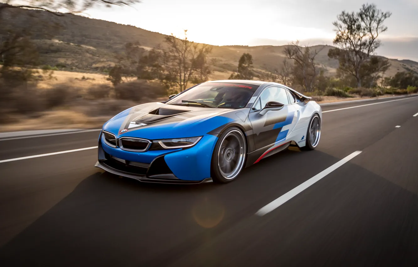 Photo wallpaper car, in motion, Vorsteiner, tuning, BMW i8