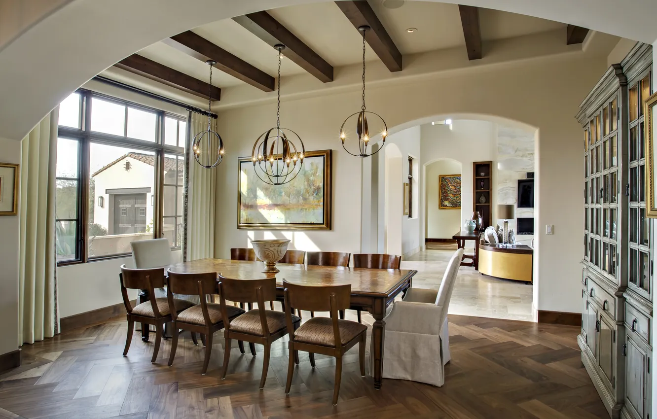 Photo wallpaper design, room, Villa, interior, dining room, Mediterranean style, Mediterranean Style, embodies calm