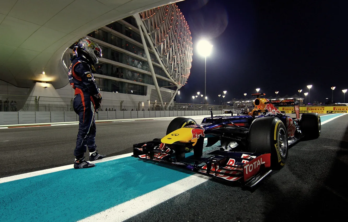Photo wallpaper formula 1, Dubai, Formula 1, Red Bull, Vettel, champion