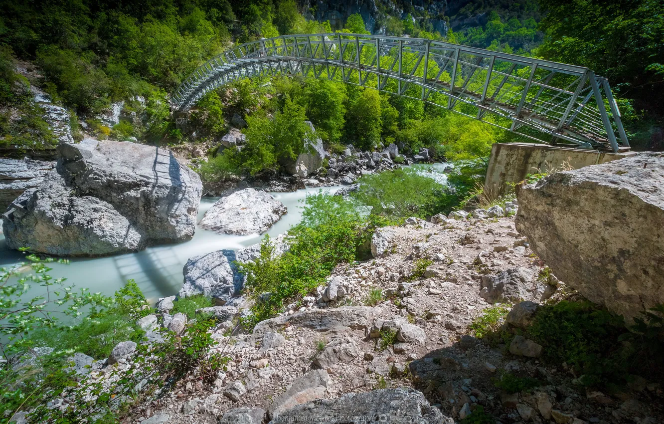 Photo wallpaper bridge, river, France, gorge, Provence-Alpes-Cote d'azur, Egin