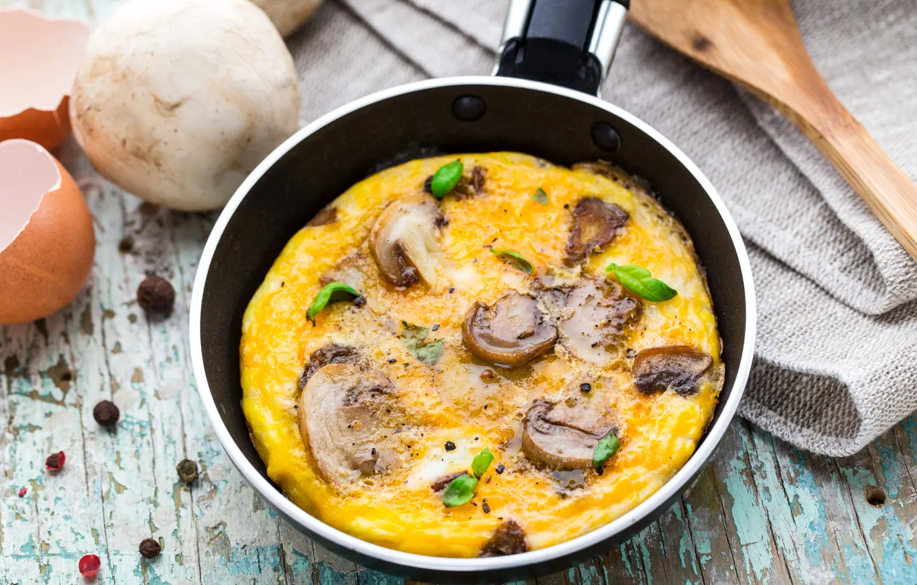 Photo wallpaper photo, mushrooms, food, scrambled eggs