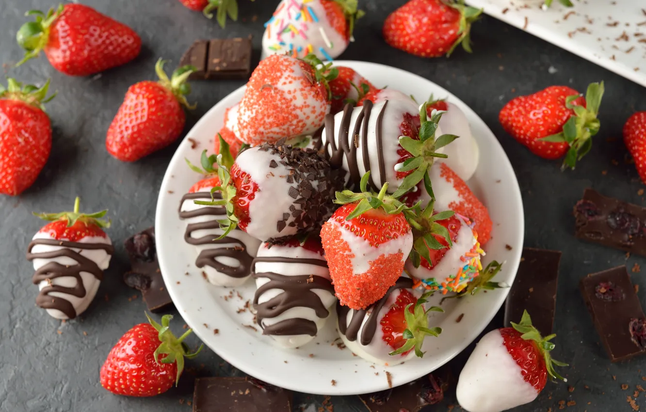 Photo wallpaper berries, dessert, chocolate, sweet, strawberry, dessert, chocolate-covered strawberries