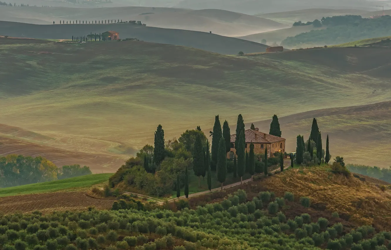 Photo wallpaper house, hills, field, Italy, Tuscany