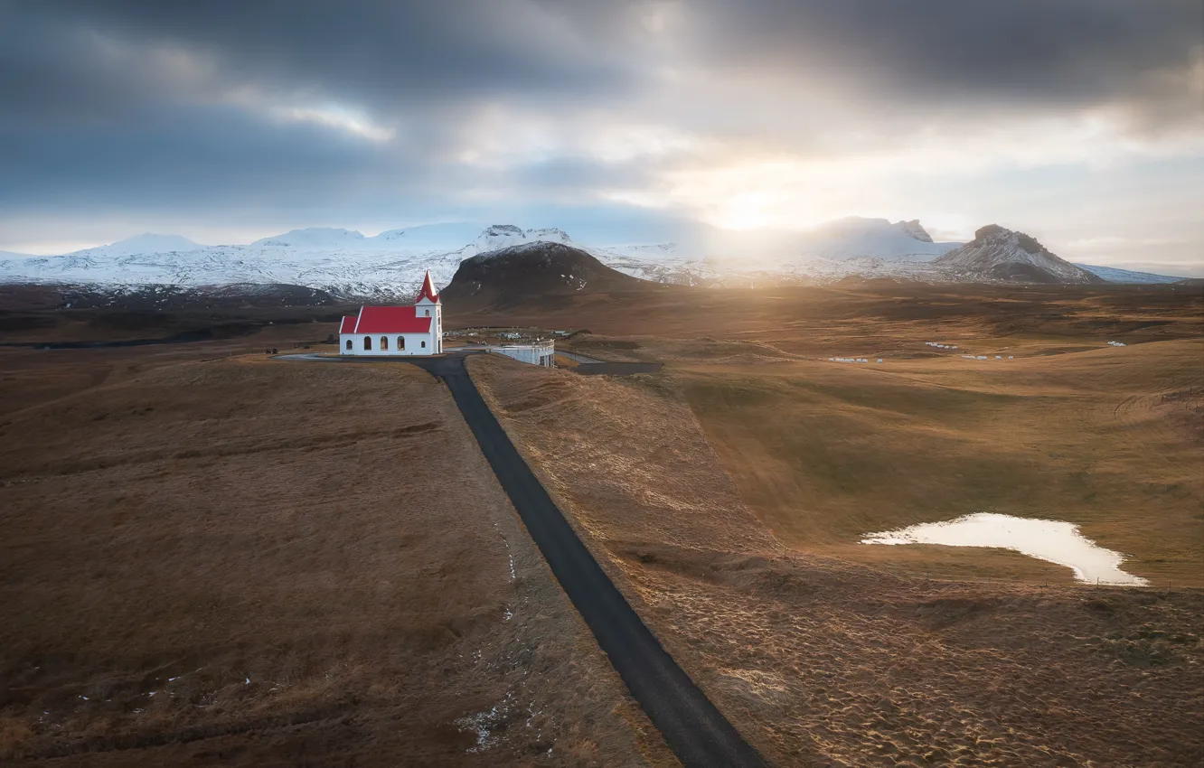 Photo wallpaper road, morning, temple