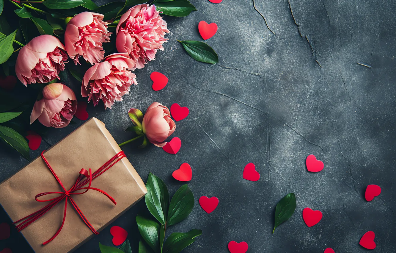 Photo wallpaper love, flowers, gift, romance, love, Valentine's day, heart, flowers