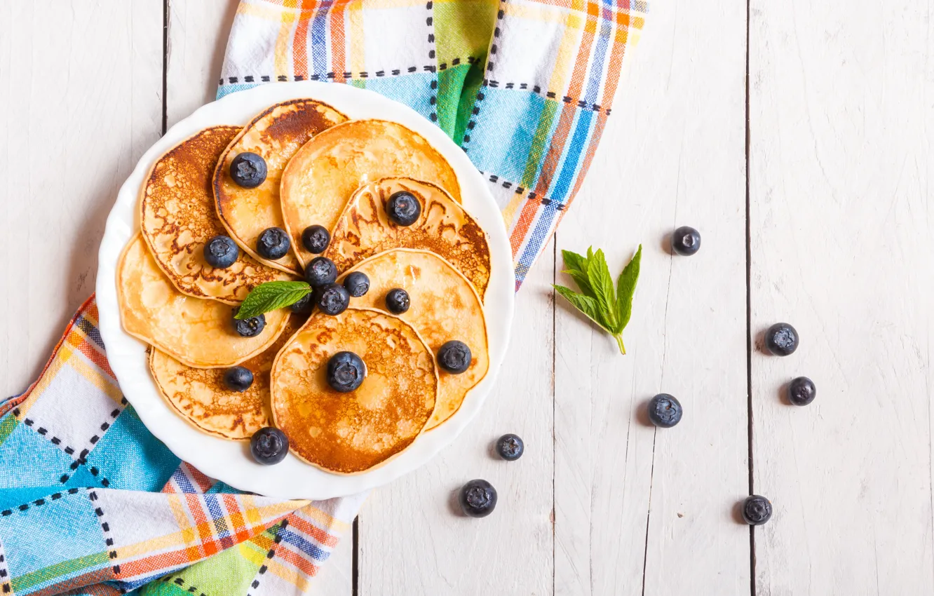 Photo wallpaper berries, blueberries, pancakes, pancakes
