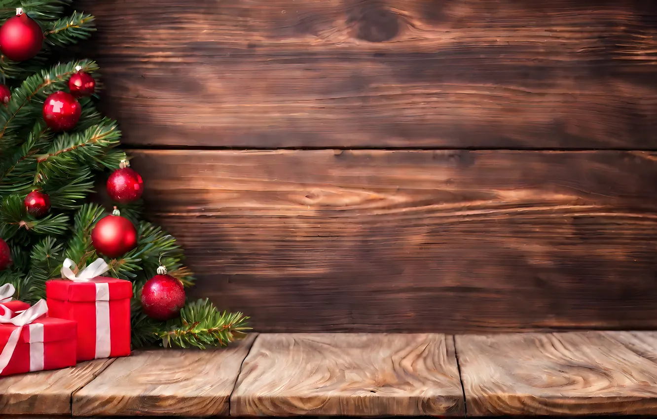Photo wallpaper decoration, background, gift, balls, tree, new year, Christmas, Christmas