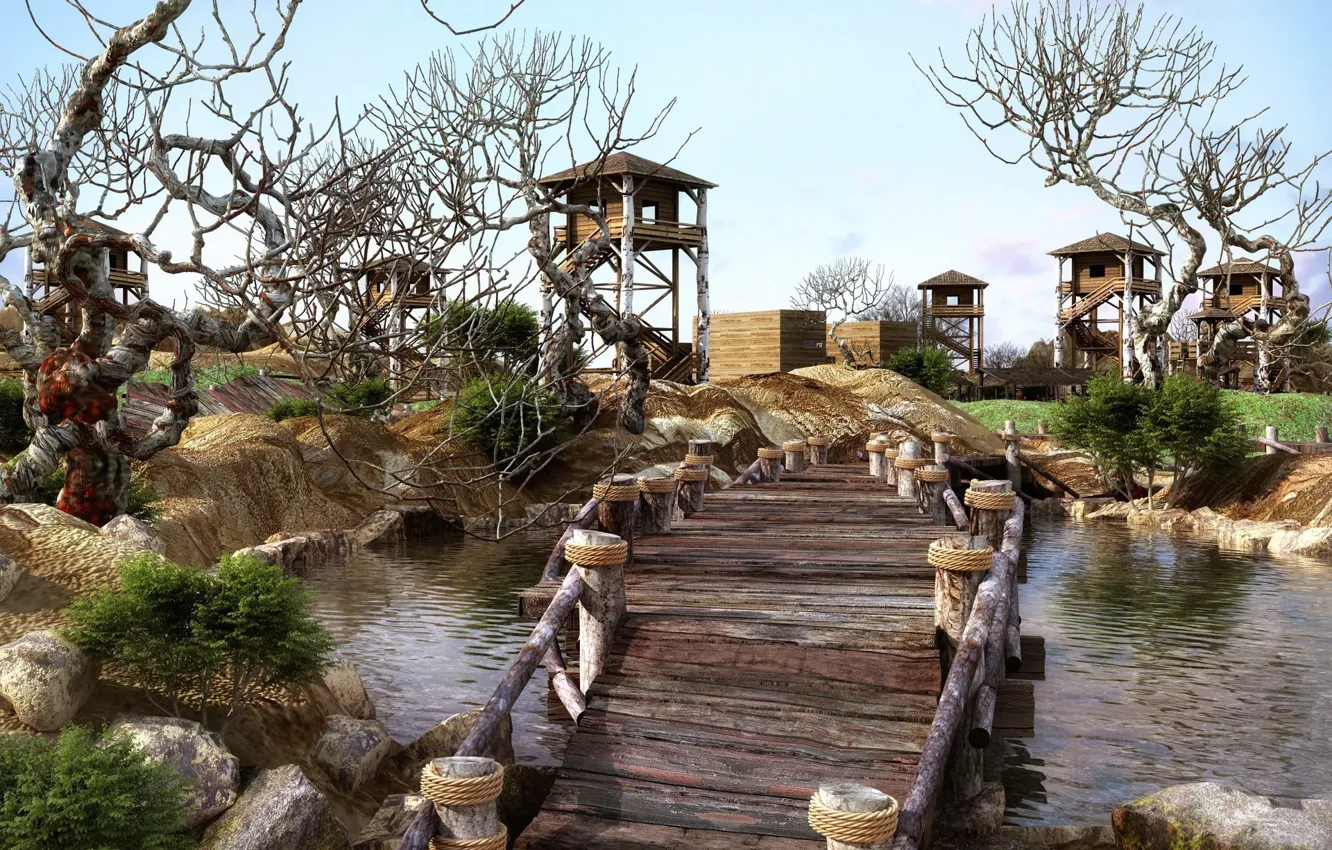 Photo wallpaper tower, the bridge, pond, BRIDGES & PONDS, VIEWING DECKS