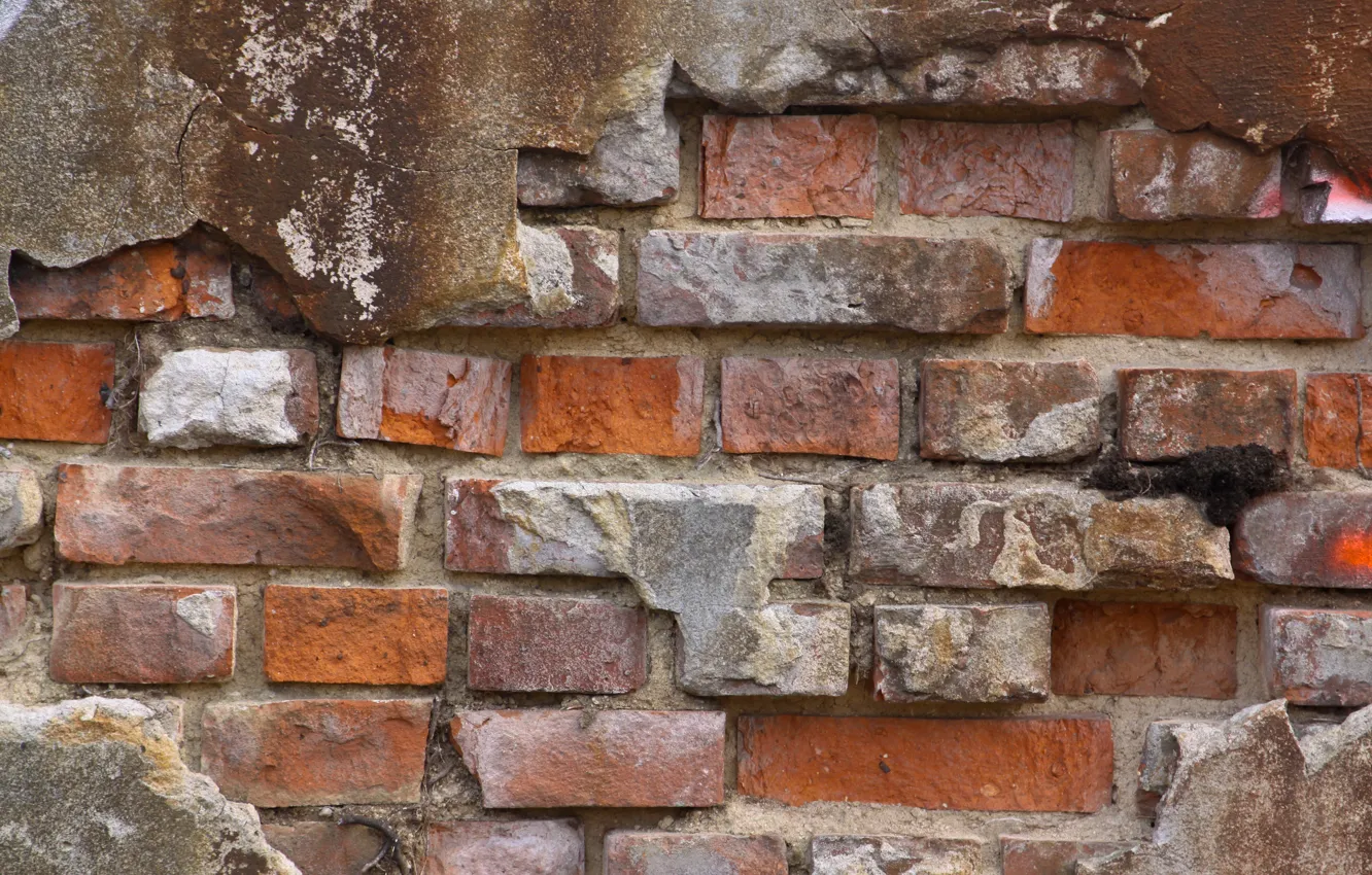 Photo wallpaper wall, pattern, brick, broken bricks, reboque