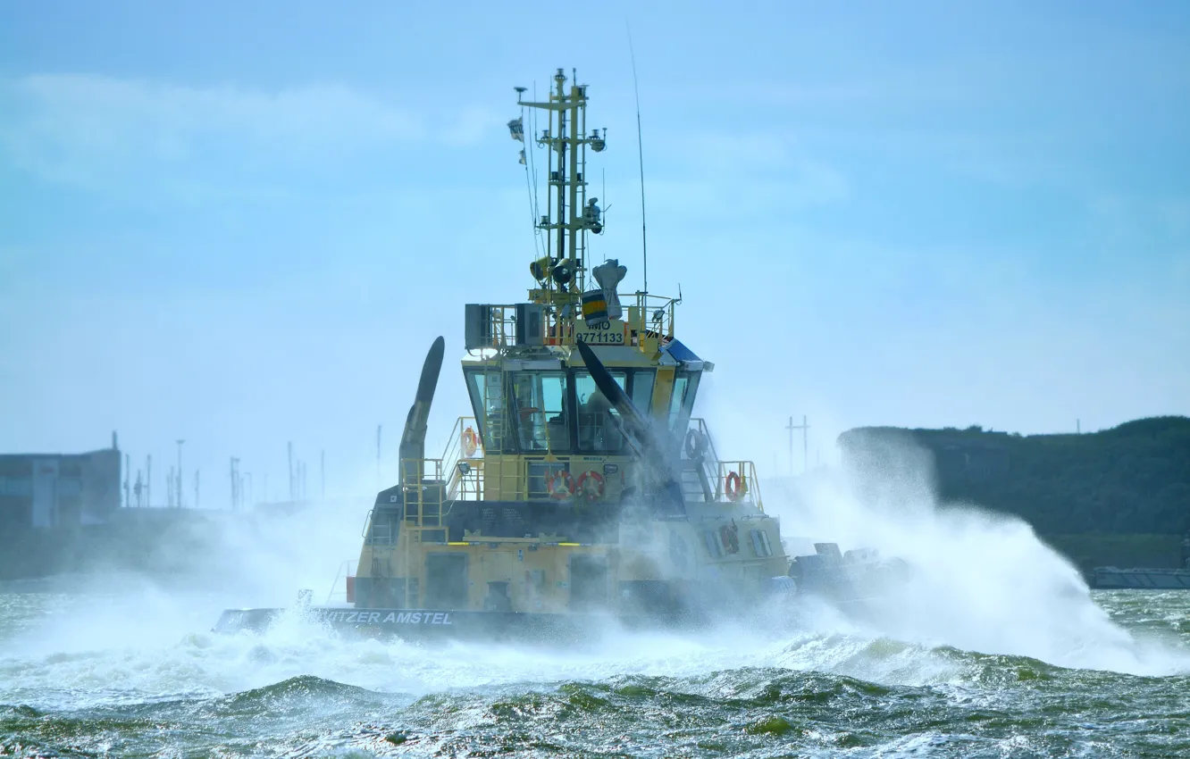 Photo wallpaper wave, squirt, storm, England, tug
