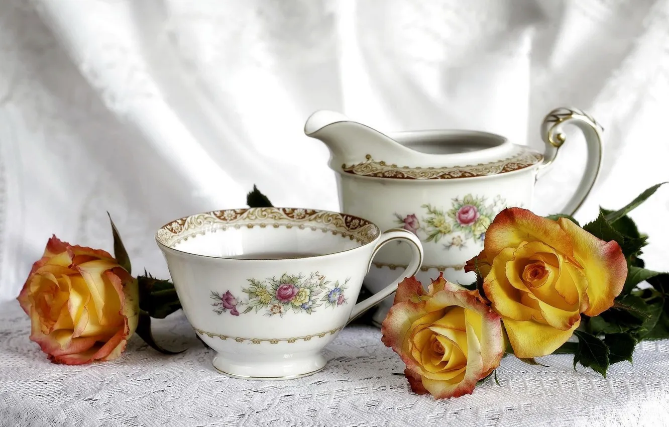 Photo wallpaper flower, flowers, roses, Cup, beautiful