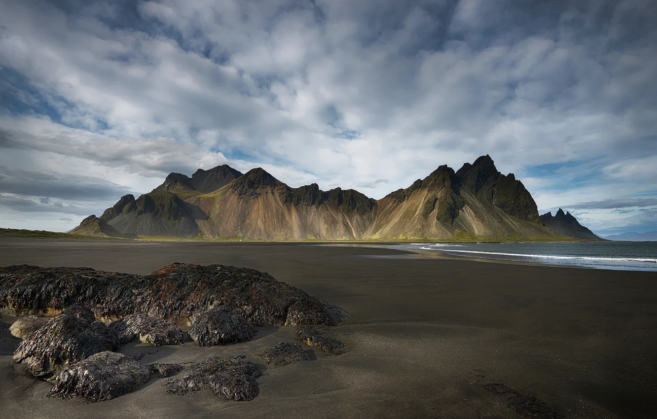 Photo wallpaper sea, mountains, shore