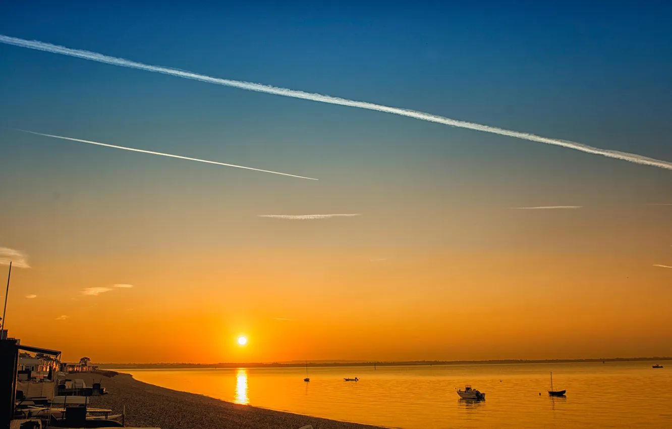 Photo wallpaper sea, the sky, the sun, sunset, shore