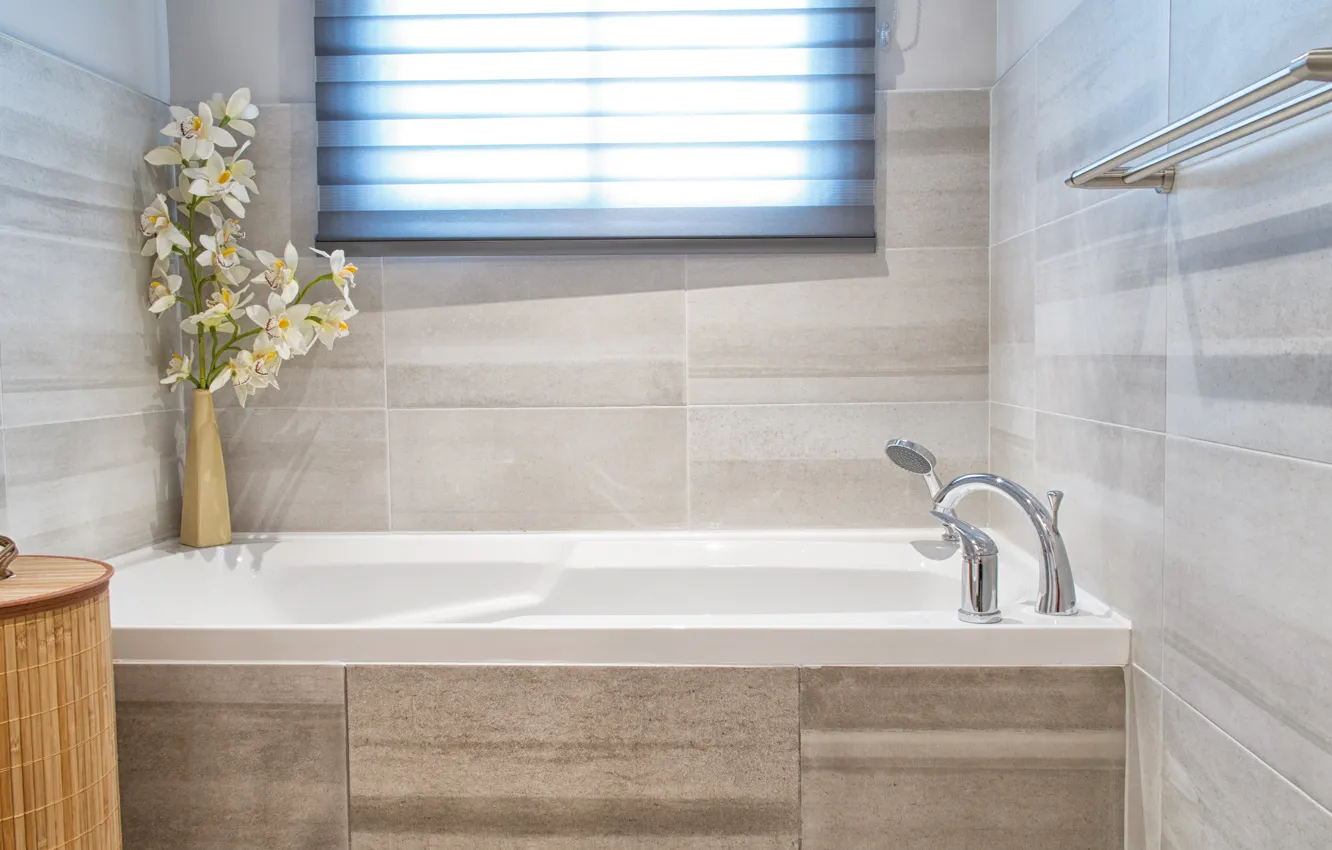 Photo wallpaper bathroom, tiles, bathtub