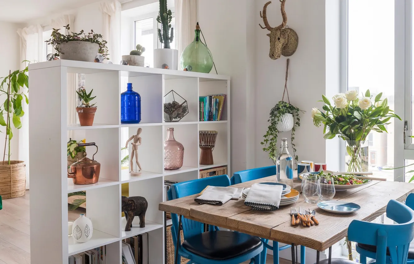Photo wallpaper flowers, design, style, plant, interior, the scenery, dining room, rack